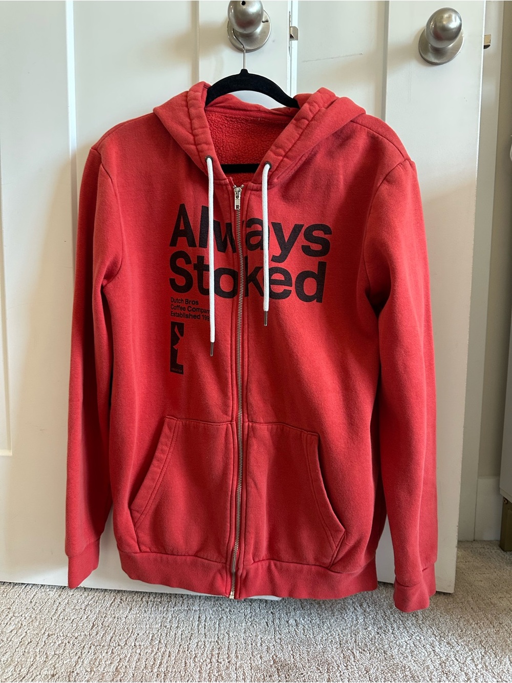Dutch Bros Always Stoked Red Zip Hoodie Medium